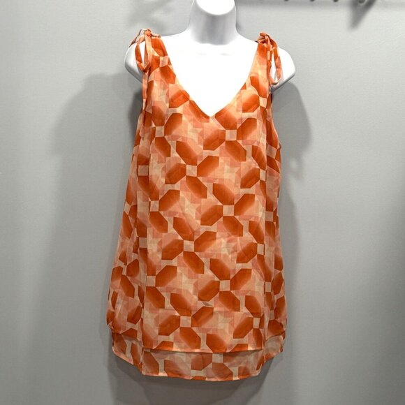 CAbi Pinwheel Lined Layered Tie Shoulder Tank Top Orange Office Womens L NEW - Picture 2 of 9